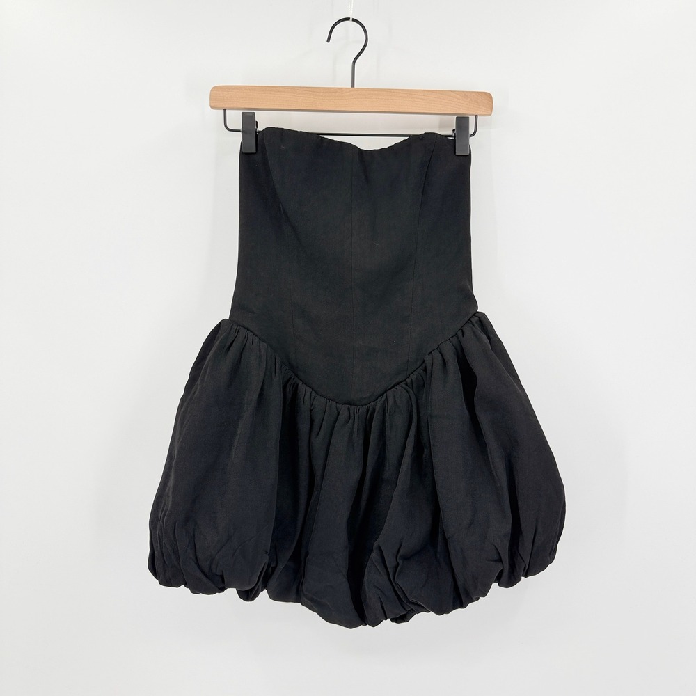 PrettyLittleThing Bandeau Puff Ball Dress Black Bubble Hem Mini Juniors 6 Hoco